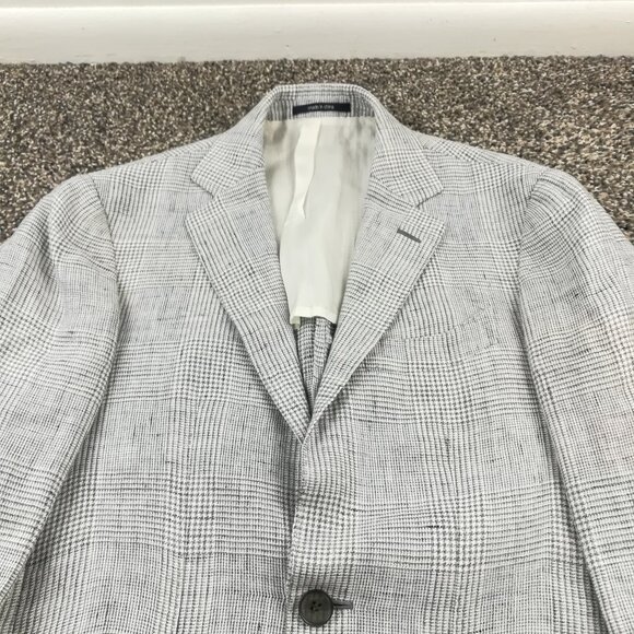 SuitSupply Sport Coat Blazer 36S Solbiati 100% Linen Glen Plaid Gray - Picture 1 of 15